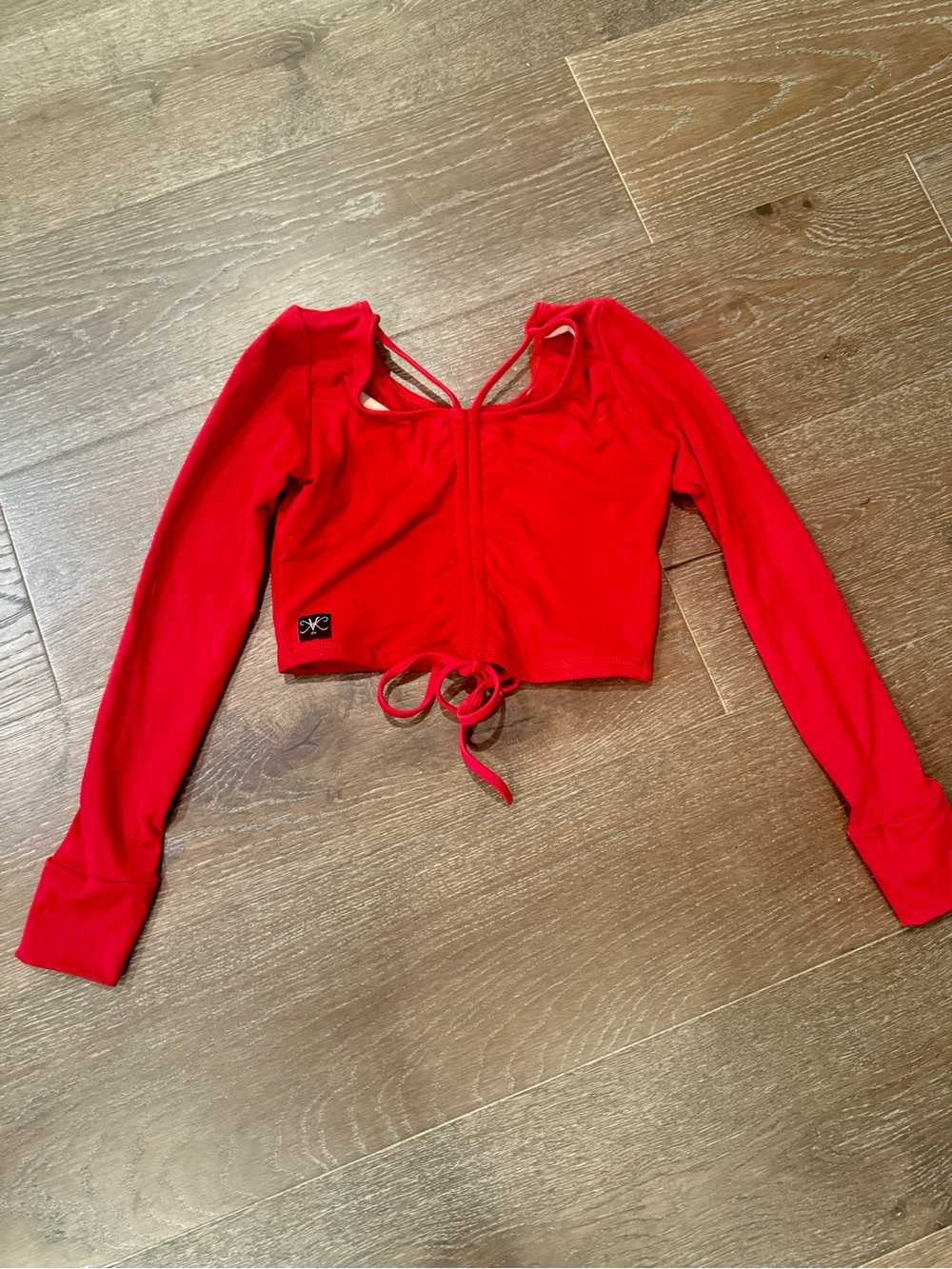 Kandi Kouture Red Long-Sleeve Cropped Tie-Front Top - TXS